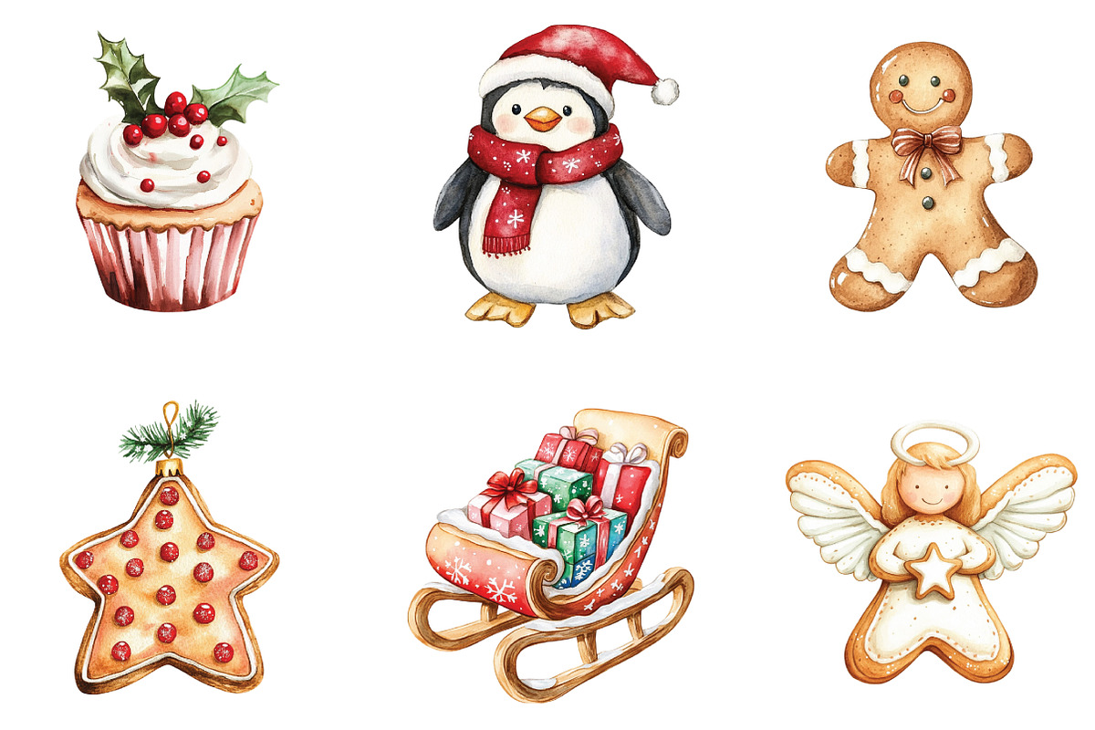 Watercolor Christmas Cookies Clipart, an Illustration by CraftArtStudio (Photo 3 of 6)