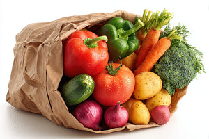 Fresh vegetables in a brown paper ba, a Photo by Pixeness Studio