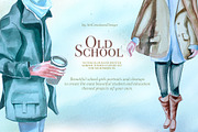 Watercolor Old School Clipart Set, a Seasonal Illustration by ArtCreationsDesign (Thumbnail 8 of 18)