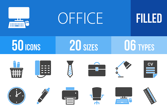 50 Office Blue Black Icons
