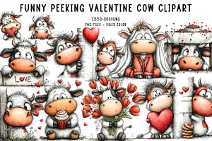 funny peeking valentine cow clipart, an Illustration by CreationArt
