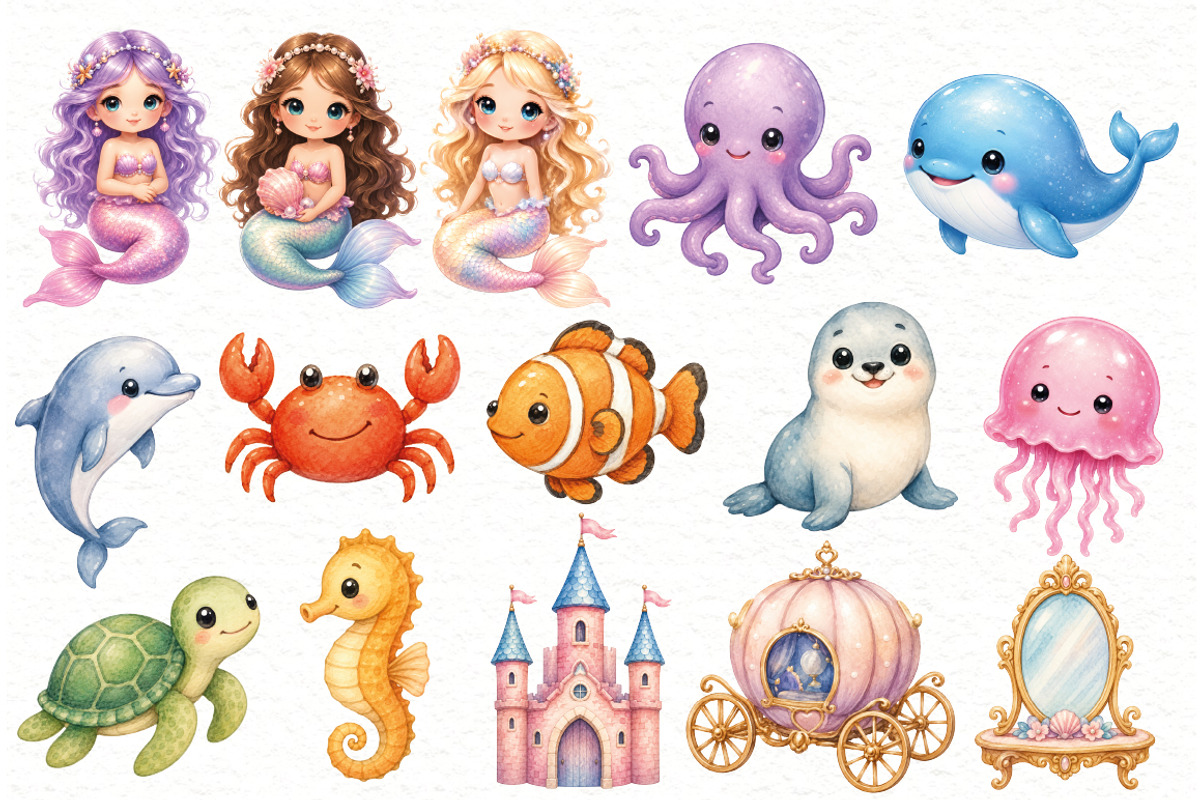 Mermaid Clipart, a Person Illustration by Villa 11 Estudio (Photo 3 of 7)