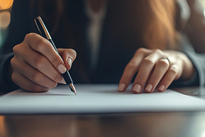 Businesswoman signing a document with a pen, a Photo by AlyaAnd