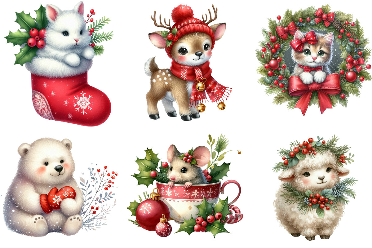 Watercolor Christmas Cute Animal, an Illustration by DreamArtGraphic (Photo 2 of 6)