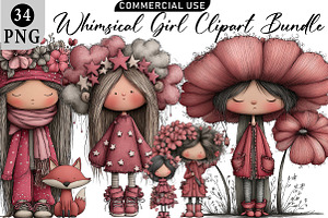 Whimsical Girl Clipart, an Illustration by Daily.Designs
