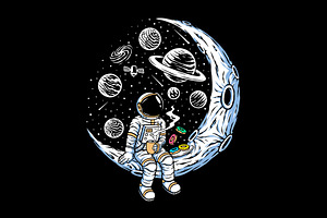 Astronaut enjoying coffee and donuts, a Food Illustration by gunaonedesign