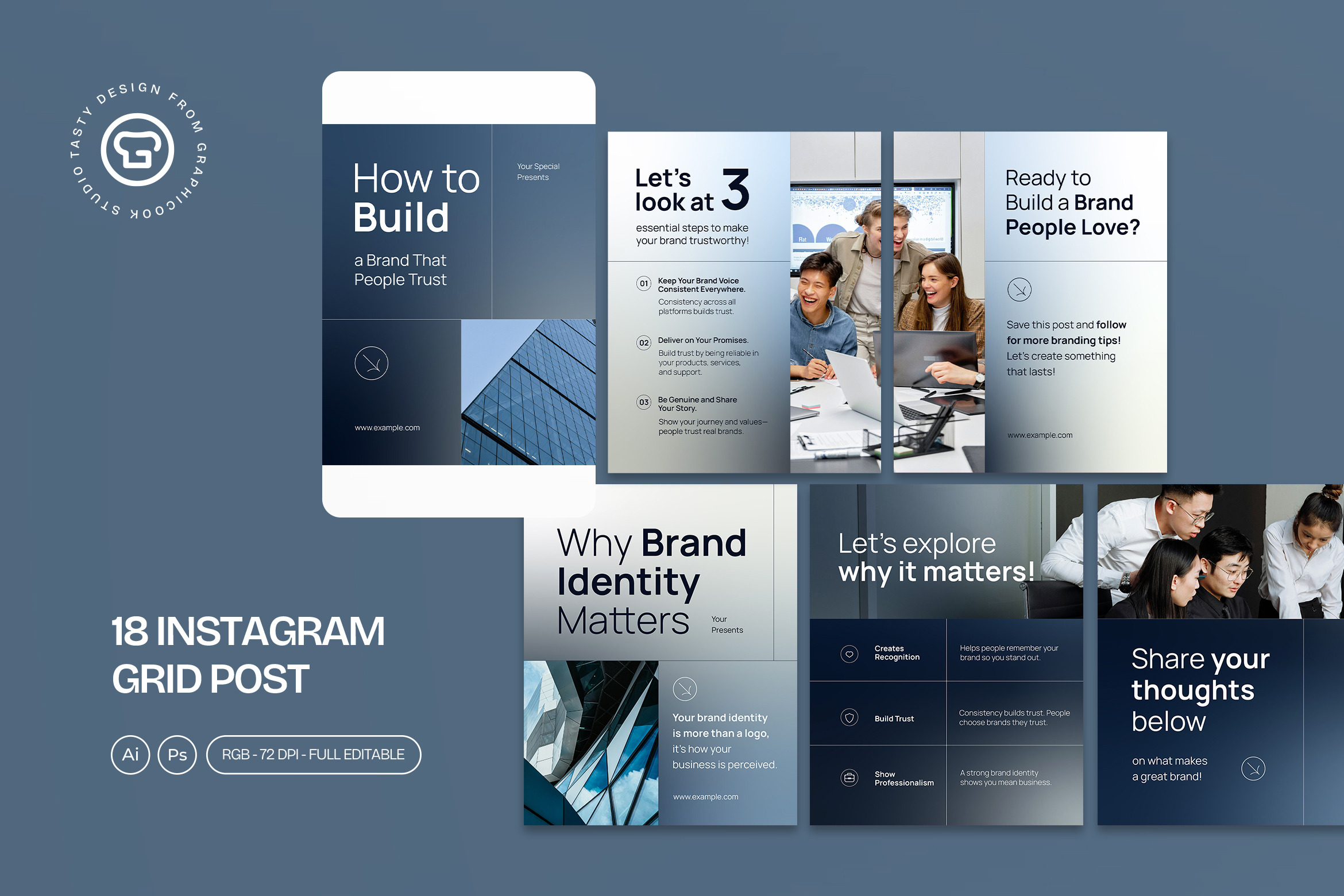 Business Instagram Grid Post, a Social Media Template by graphicook