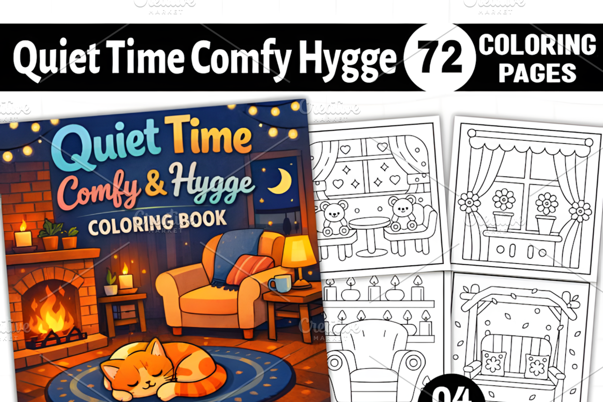 Quiet Time Comfy Hygge Coloring Page, a Decorative Illustration by Ink Gallery (Photo 1 of 4)