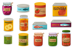 Cans Preserved Products Set, a Food Illustration by alexdndz