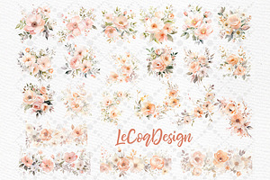 Watercolor Peach Flowers Clipart