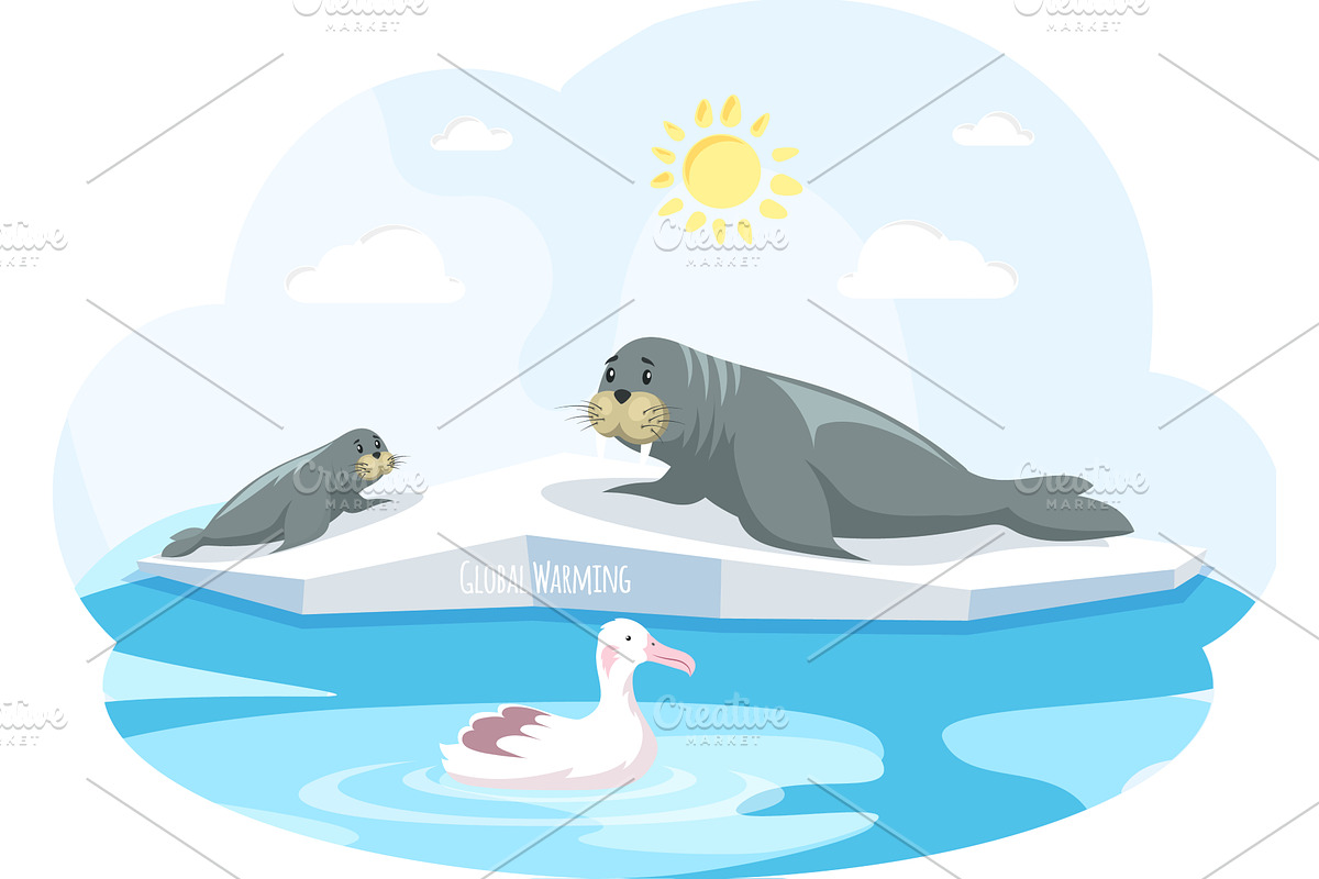 Walruses lie on ice floe and are, an Animal Illustration by TopVector