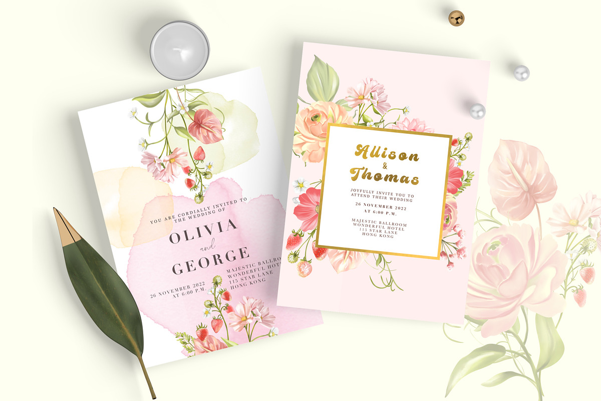 Strawberry Pink Flower Garden, a Decorative Illustration by Rachel Art Studio (Photo 4 of 9)