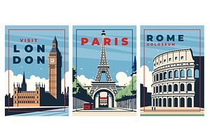 Retro City Travel Poster Set, a Background Graphic by Creative Graphics