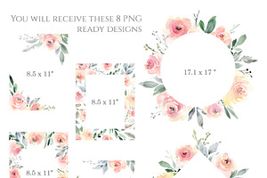 Watercolor Wedding Soft Flowers PNG