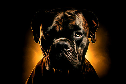 Portrait of a dangerous dog on black background. Generative Ai, a Photo by Ales Munt