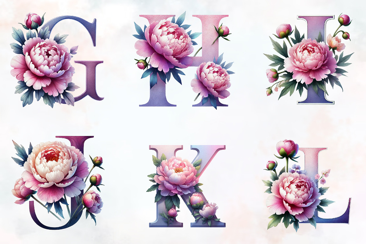 Pastel peony spring Alphabet clipart, an Illustration by RobertsArt (Photo 4 of 7)