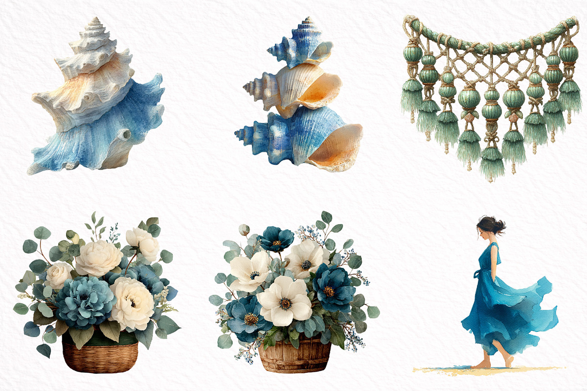 Watercolor Beach Vibes Clipart, an Illustration by DreamArtGraphic (Photo 4 of 8)