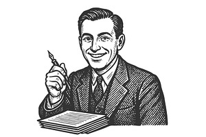 Smiling Male Writer with Pen, a Person Illustration by AlexArt