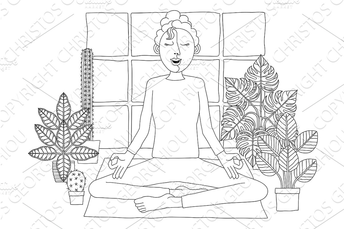 Woman Meditating Doing Yoga Pilates, a Person Illustration by Christos Georghiou