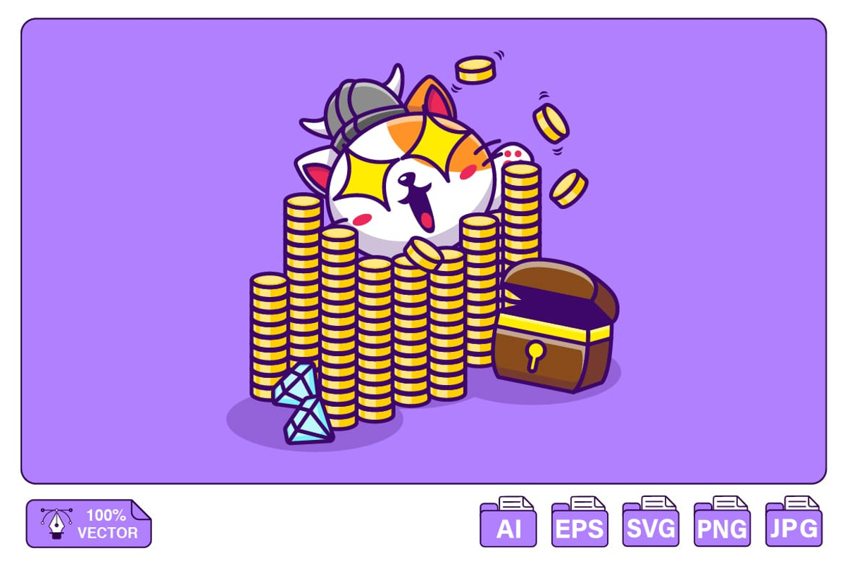Cute Cat On A Pile Of Treasure, a Finance Illustration by Artstorystudio (Photo 1 of 3)