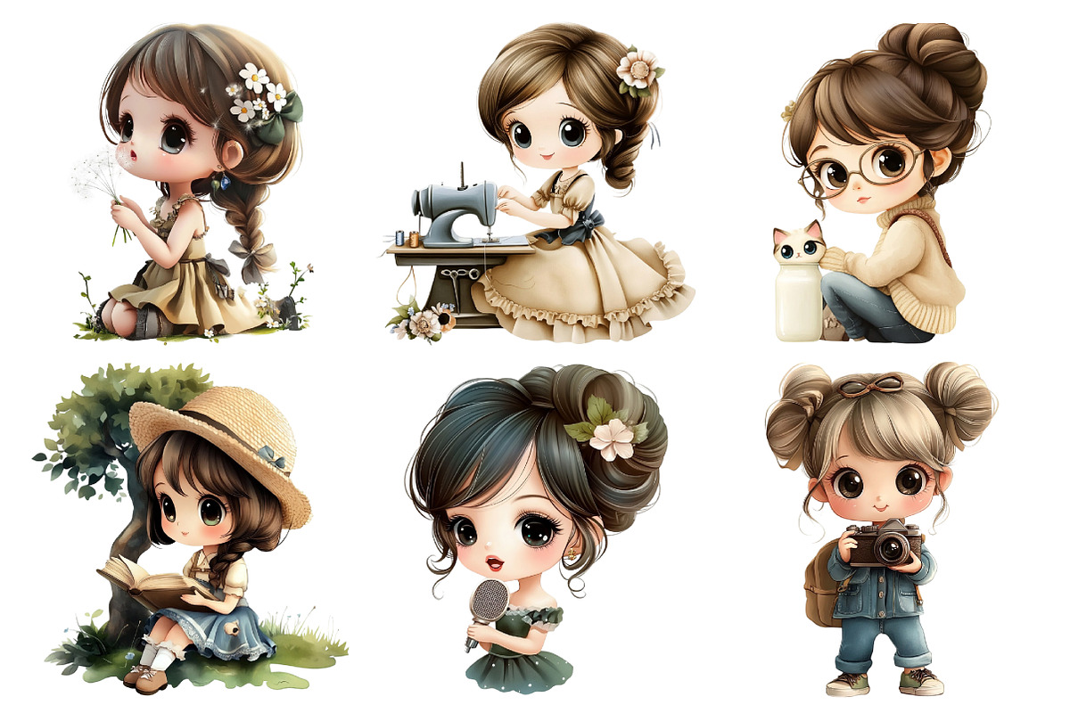 Watercolor Retro Girl Clipart, an Illustration by Daily.Designs (Photo 4 of 5)