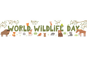 World Wildlife Day banner with cute, an Animal Illustration by sceptical cactus
