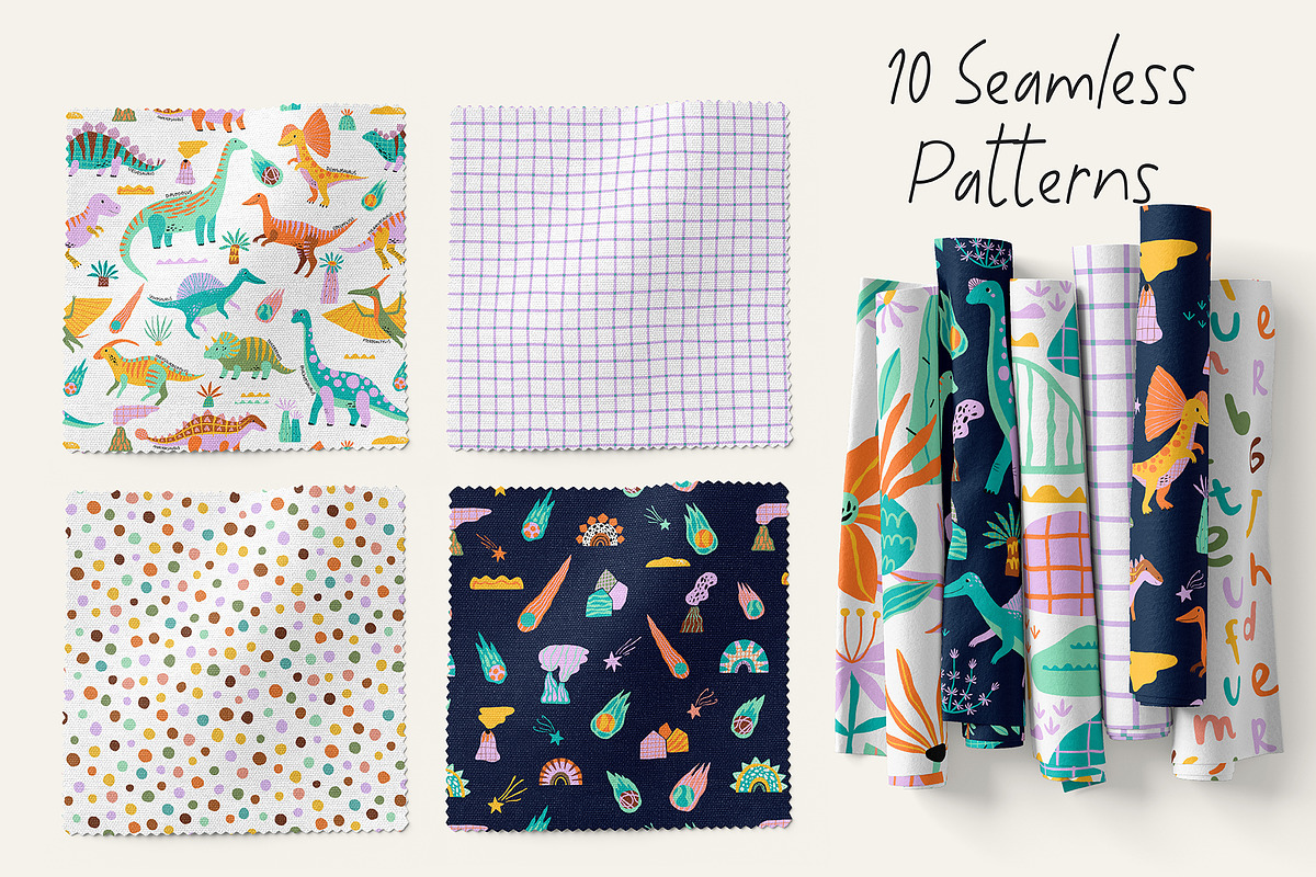 Dino illustration Patterns Posters, an Animal Illustration by OxanaTally (Photo 7 of 14)