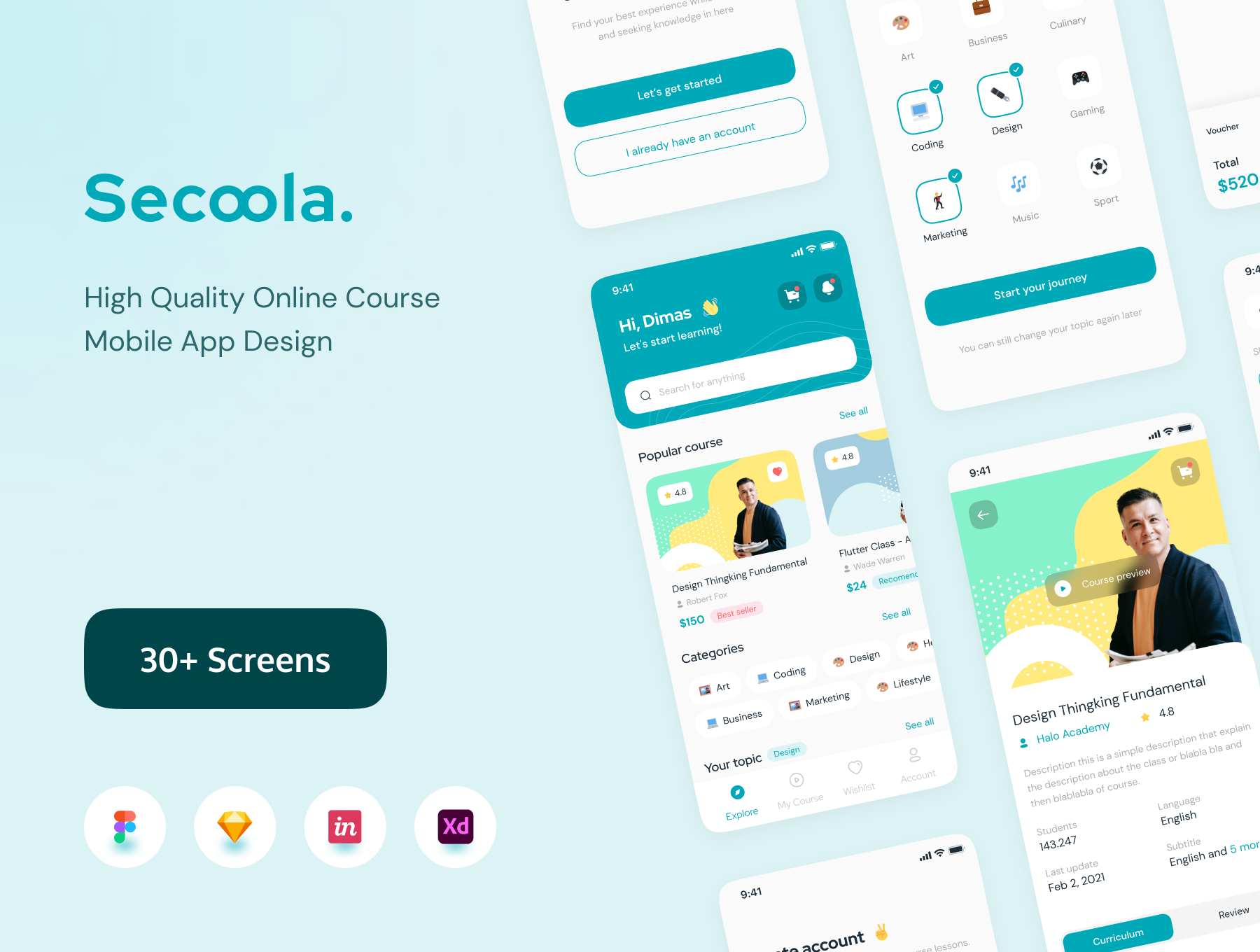 Secoola - Course Mobile Apps UI KIT, an App Template by Vektora Studio