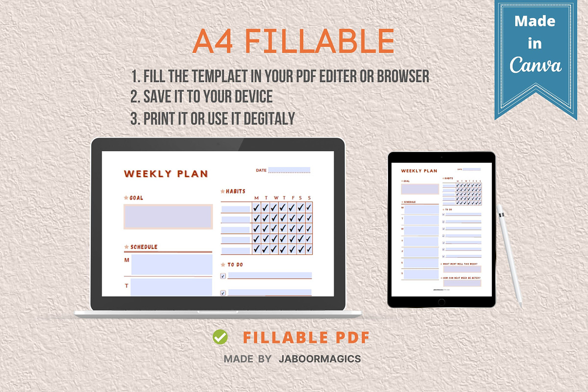 Weekly Planner Template, Canva, a Templates & Theme by Jaboor Magics (Photo 3 of 4)