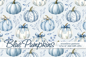 Blue White Pumpkins Seamless Pattern