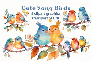 Cute Song Birds Watercolor Clipart, an Animal Illustration by Mermaids Cove