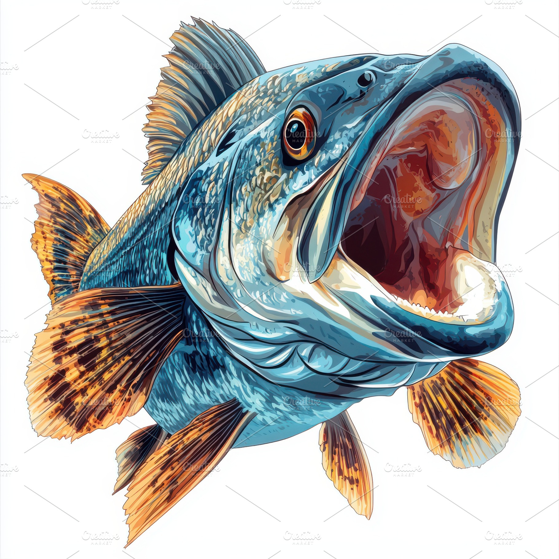 Powerful Fish Open Mouth Striking Po, an Animal Photo by Pixeness Studio