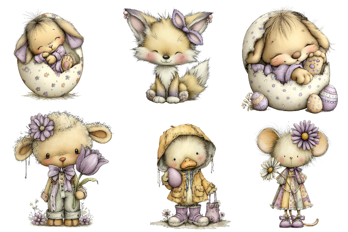 whimsical easter animal clipart, an Illustration by CreationArt (Photo 3 of 6)