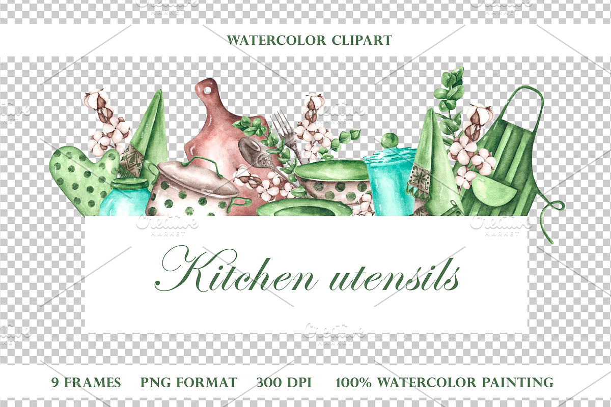 Kitchen watercolor set. Cookbook, an Illustration by SabinaWatercolorArt (Photo 12 of 16)
