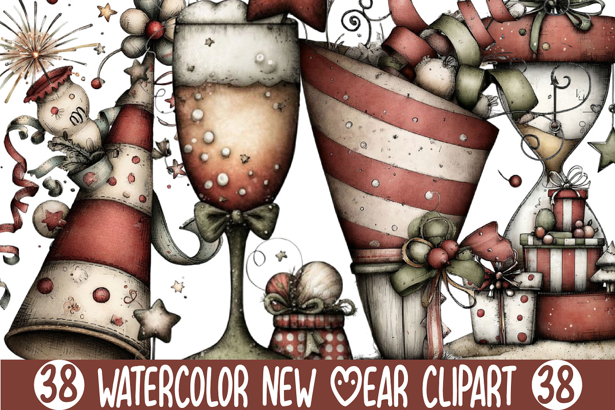 Watercolor New Year Clipart, an Illustration by Designking (Photo 1 of 4)