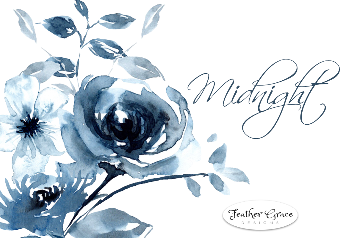 Indigo Blue Watercolor Flowers, an Illustration by Feather Grace Designs (Photo 9 of 10)