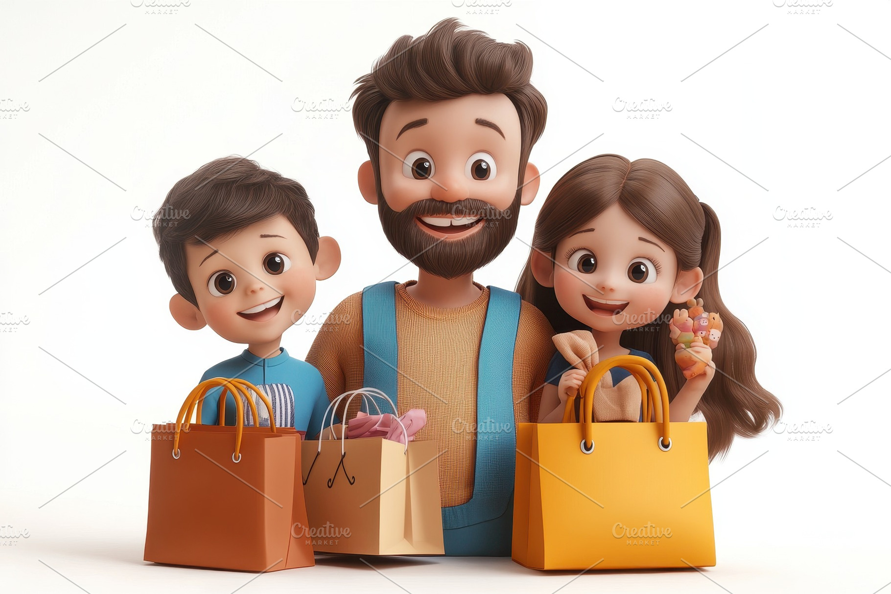 Happy family enjoying a shopping day, a Photo by Tanuart
