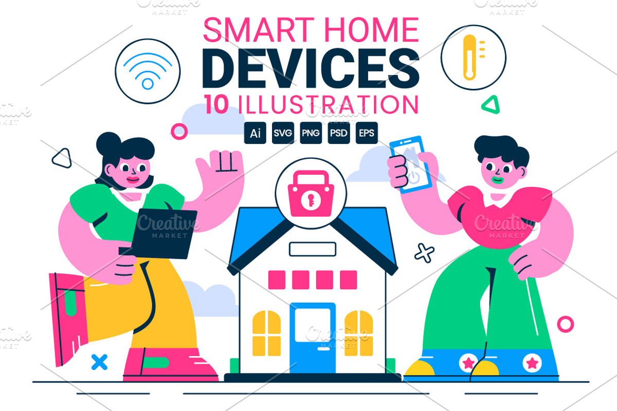 10 Smart Home Devices Illustration, an Illustration by denayunebgt (Photo 1 of 4)