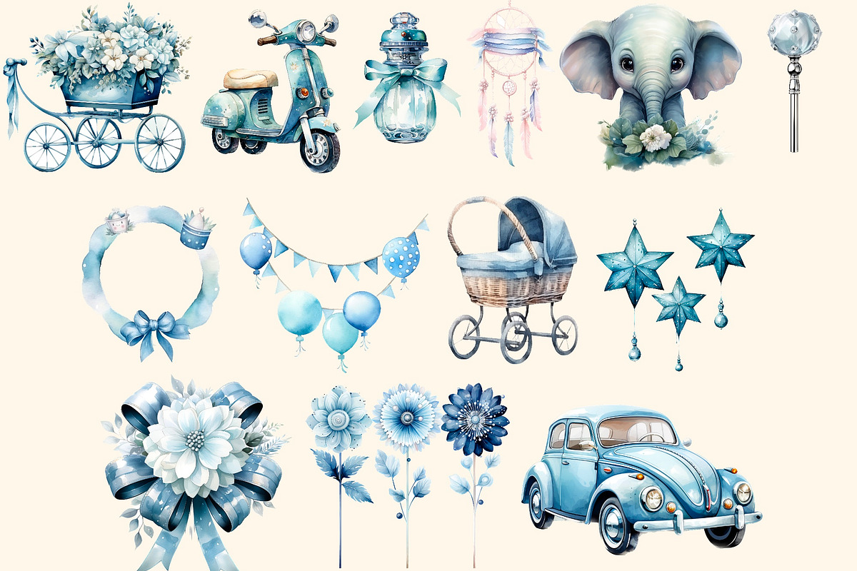 Blue dreams, Boho watercolor clipart, an Illustration by Hello My Print (Photo 10 of 10)