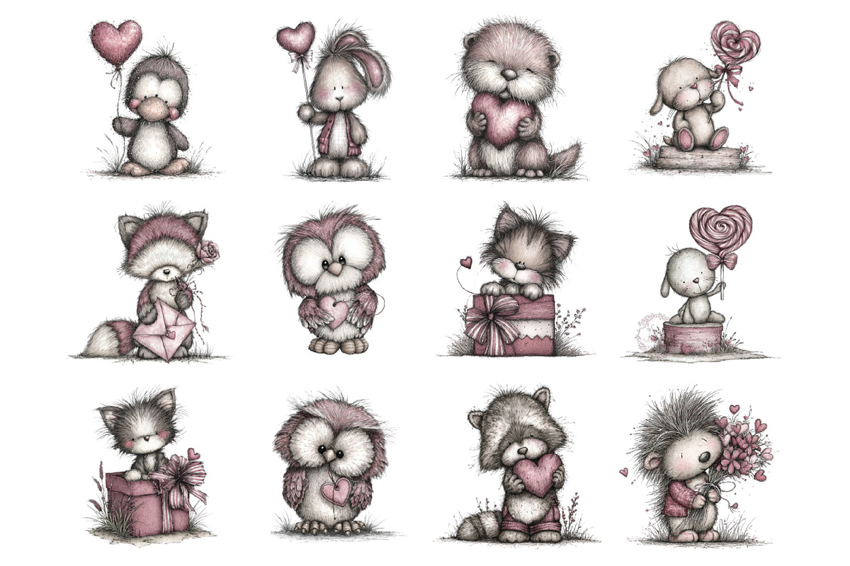 Whimsical Valentine Animals Clipart, an Illustration by Design Market (Photo 3 of 3)
