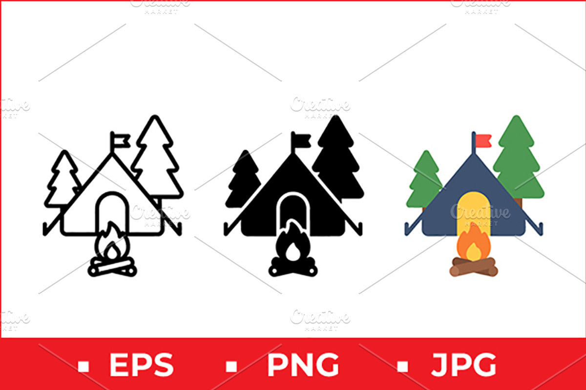 Camping Tent Fire Vector Scene, a Solid Icon by Artonix (Photo 1 of 2)
