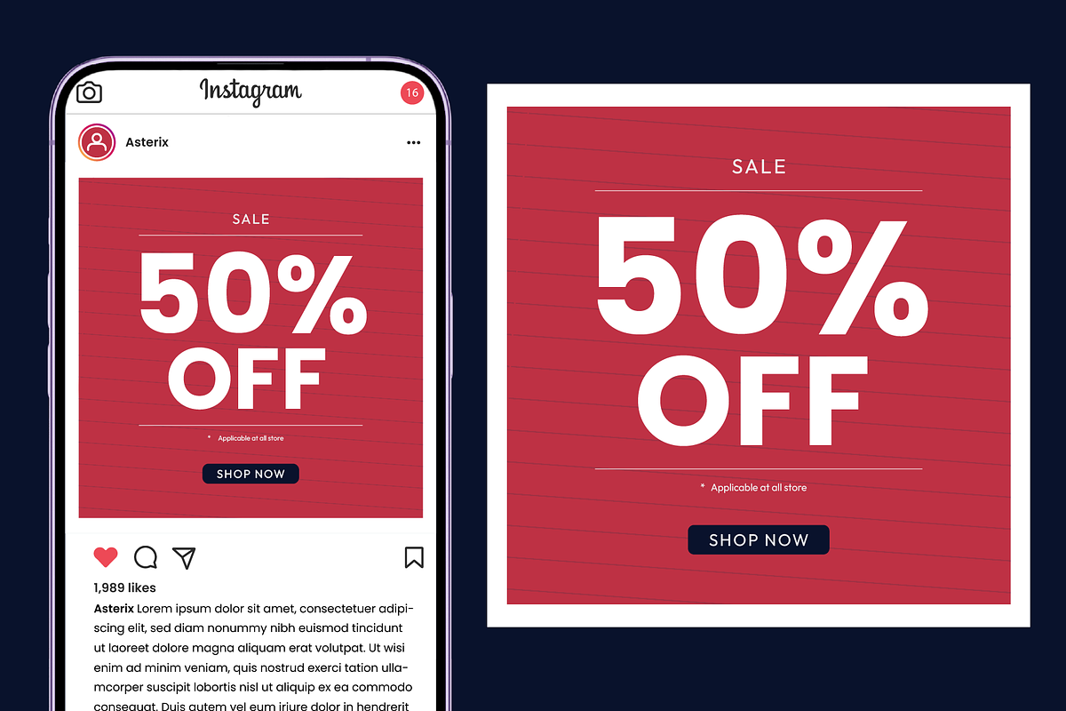 Minimalist Sale 50% Instagram Post, a Social Media Template by Dimatra Store (Photo 2 of 4)