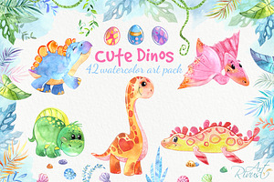 Dinosaurs watercolor, cute dino's