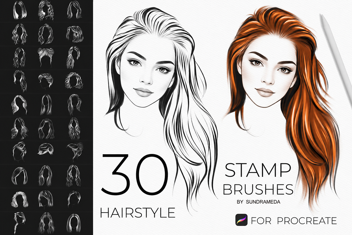Hairstyle I Stamps Brushes Procreate, a Brush Add-On by sundrameda (Photo 2 of 11)