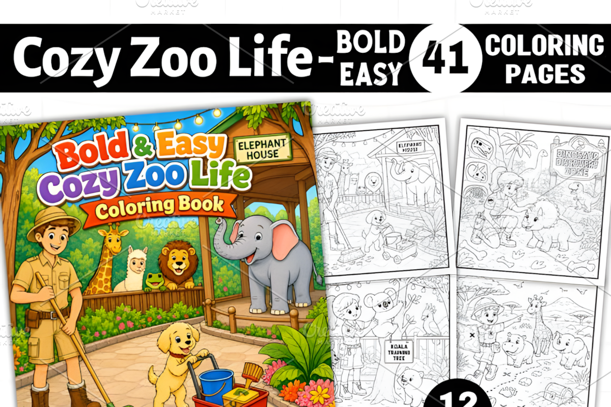 Cozy Zoo Life Bold Easy Coloring, an Animal Illustration by Coco Bloom (Photo 1 of 8)