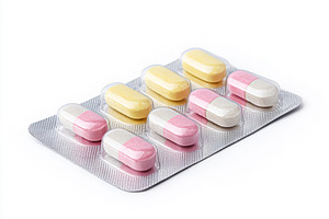 Blister pack of colorful medicine pills and capsules displaying, a Photo by Studio ANNA