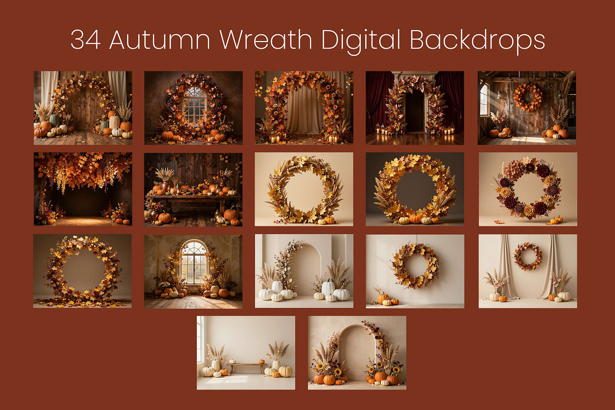 34 Autumn Wreath Digital Backdrops, a Background Graphic by 3Motional (Photo 10 of 18)