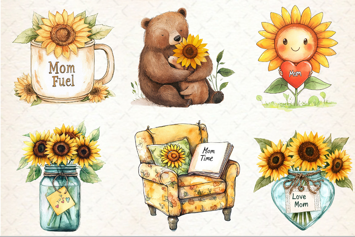 Sunflower Mother’s Day Clipart Bundl, a Seasonal Illustration by Rose Art (Photo 2 of 4)