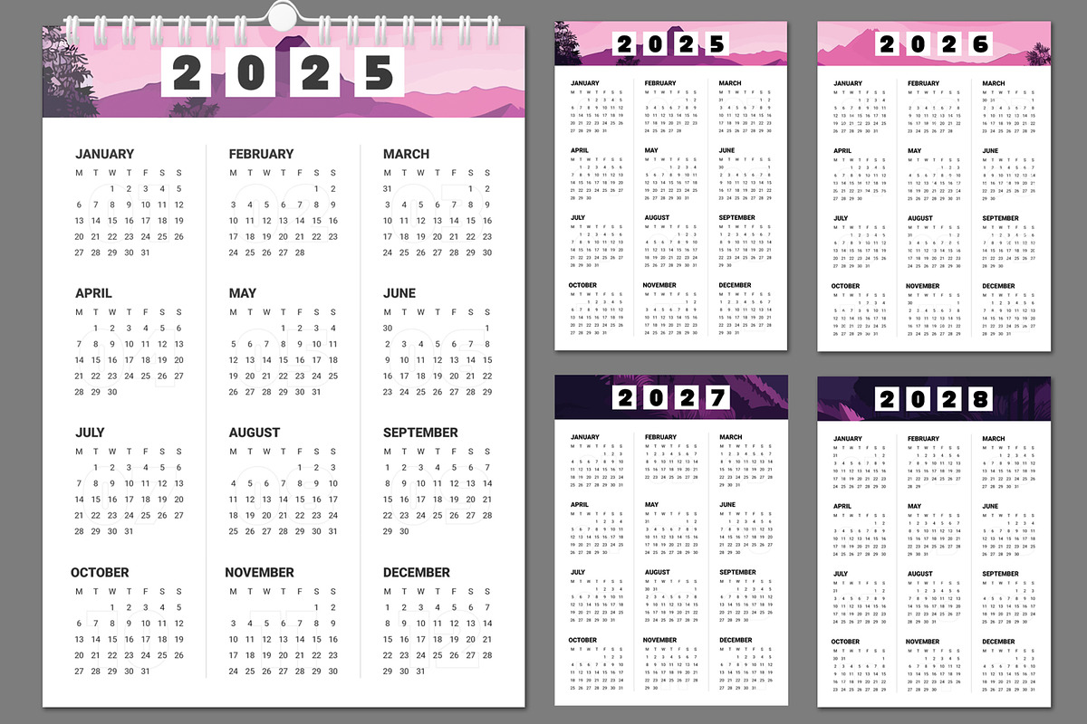 Calendar Set For 2025 to 2028 Years, a Stationery Template by ContestDesign (Photo 1 of 6)
