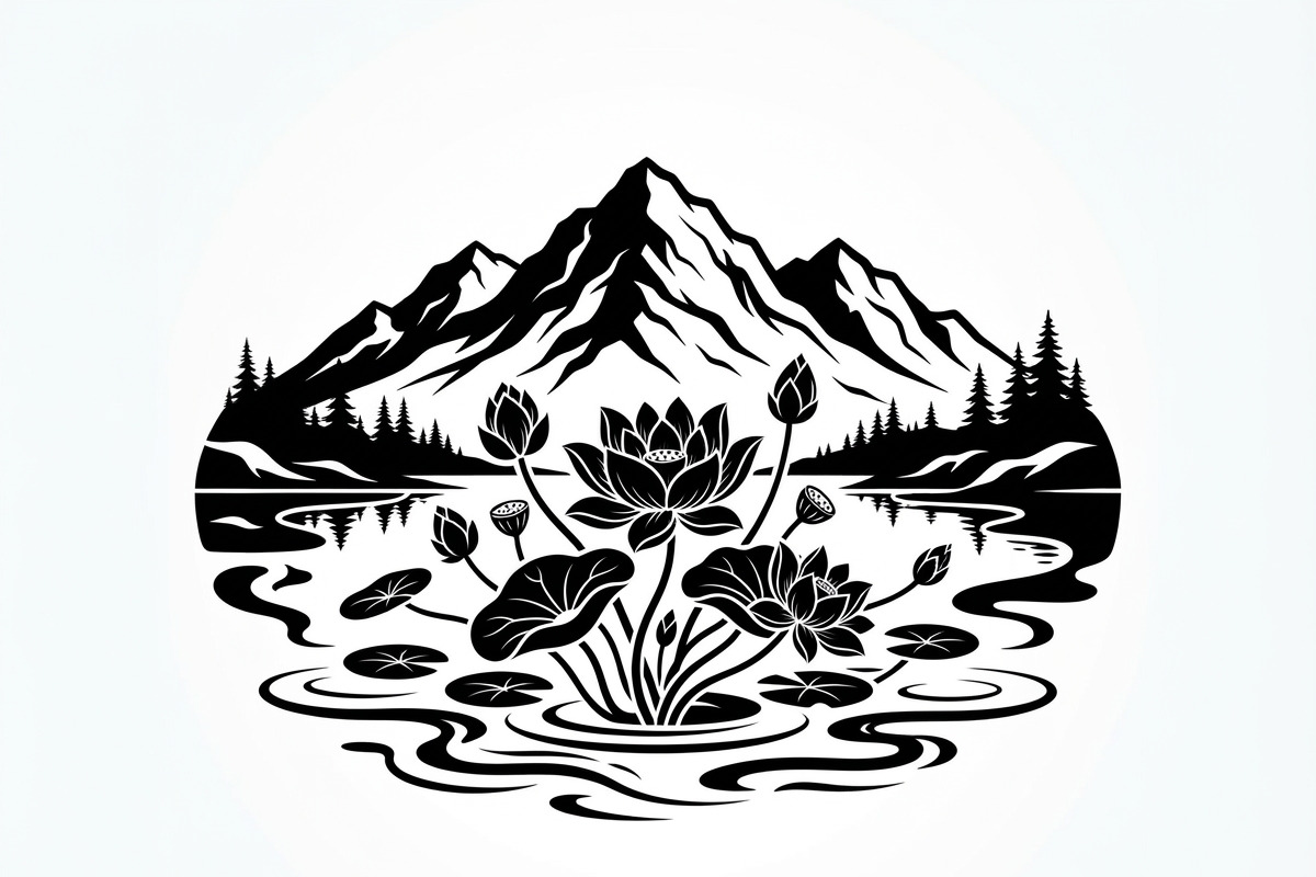 60 Lotus Mountain Harmony Silhouette, an Empty State Illustration by Amazin_art (Photo 4 of 31)